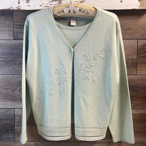 Koret Petites Sweater Top Set, Ladies Size XL, Mint Green, Embroidery and Beads